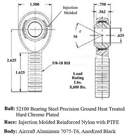 5/8 x 5/8 Black Aluminum Rod End